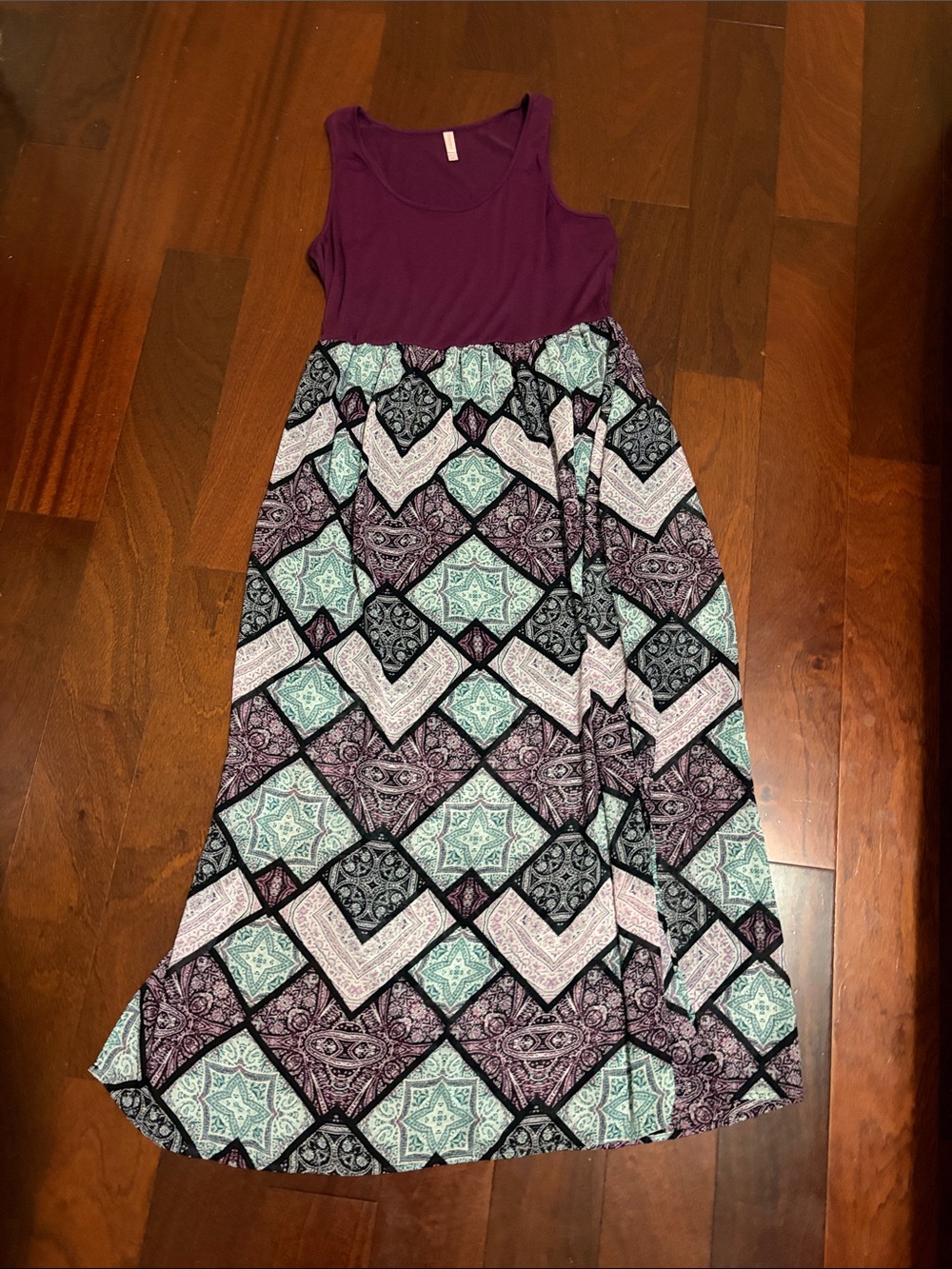 Xhilaration Purple Tank Maxi Dress with Mint and Black Patterned Skirt